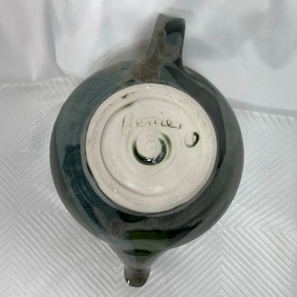 Handmade Ceramic Teapot Domed Lid Blue Green Glaze 6